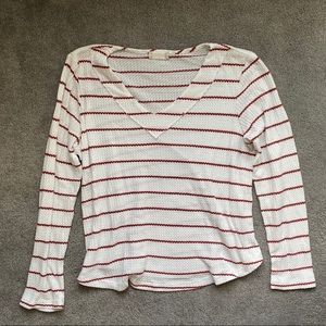 White and Red Stripped Waffle Long sleeve